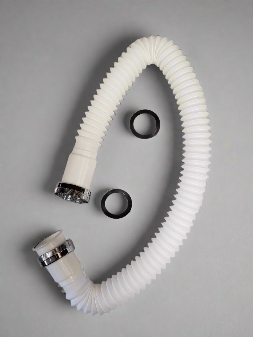 Hose: The drain hose is corrugated and flexible, allowing it to be easily extended or contracted as needed. The white color gives it a clean and professional appearance.